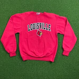 Vintage Champion Red Louisville Cardinals Eco Fleece Crewneck Sweatshirt Sz S
